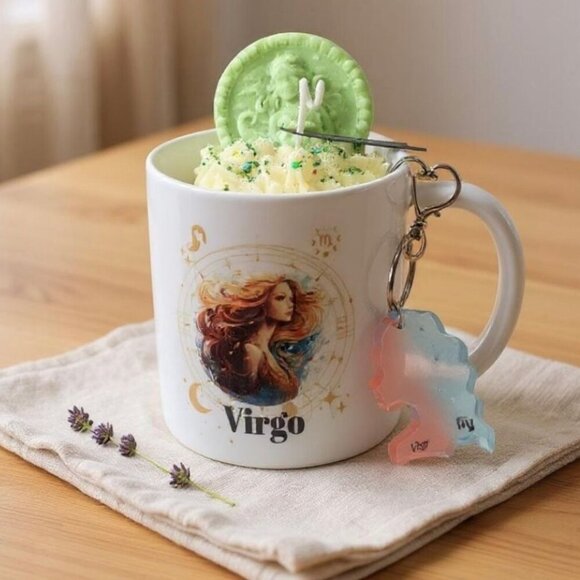 Hand Crafted Other - Virgo Zodiac Candle Gift Set – 11oz Mug Candle + Resin Keychain Handmade